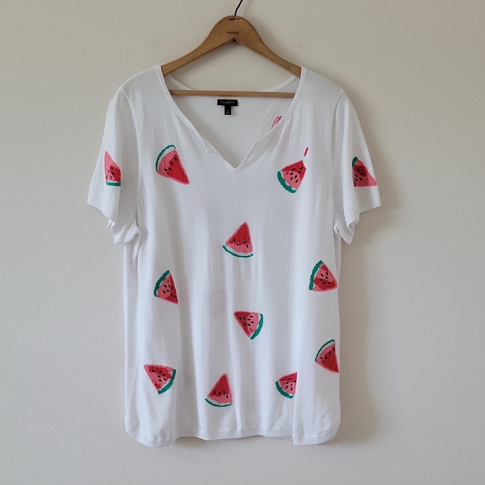 Talbots White‎ Embellished Watermelon Short Sleeve Sweater Size XL